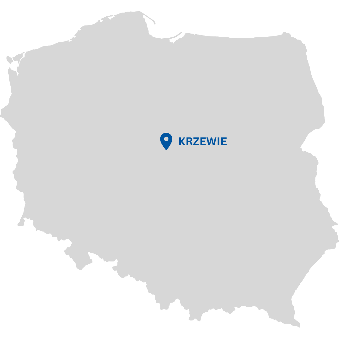 Mapa Polski z zaznaczoną lokalizacją terminala multimodalnego Miratrans w Krzewiu